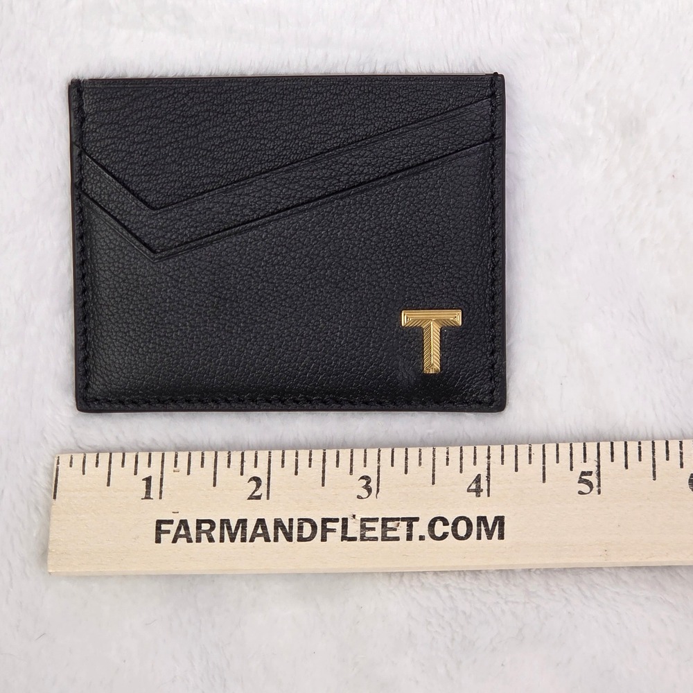 Tiffany & Co T Logo Black Pebbled Leather Card Case Wallet Pink Italy NWT